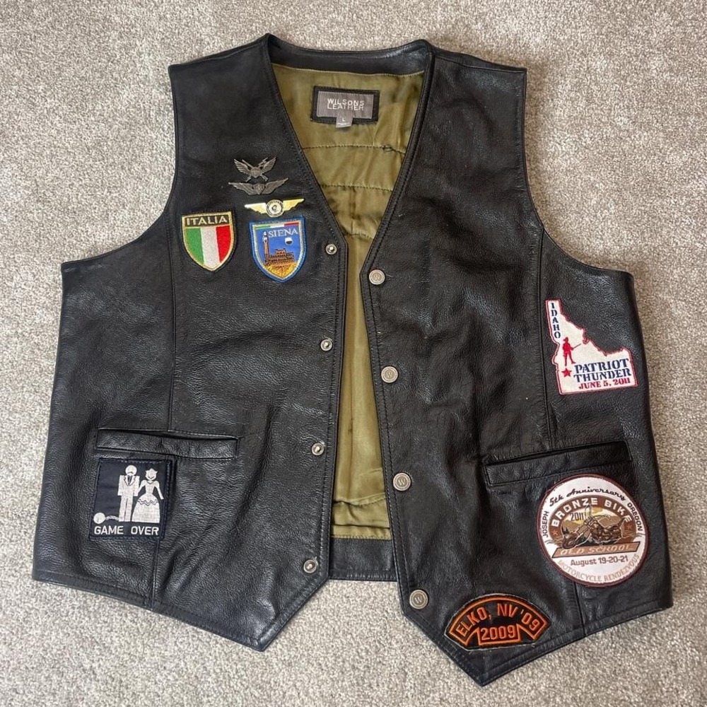 Wilson Leather Vietnam Veteran Biker Vest Men's Motorcycle Club Style Black